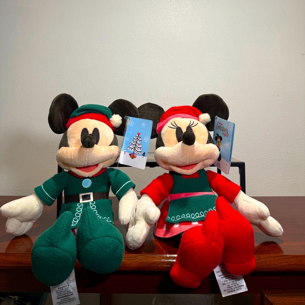 Disney Parks Mickey Minnie Mouse Holiday Elf Plush Toy Christmas NEW with Tags